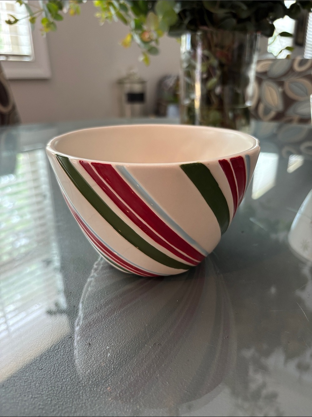 Hallmark Striped Ceramic Bowl dishwasher microwave safe Christmas